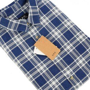 APC Mens Indigo Plaid HECTOR Long Sleeve Regular Fit Cotton Shirt SMALL NWT